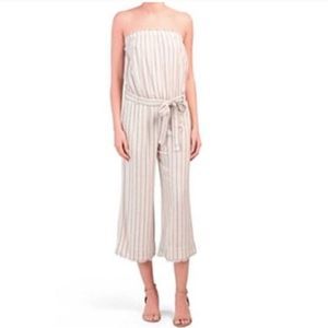 Anthropologie Cloth & Stone Strapless Linen Blend Jumpsuit Sz L